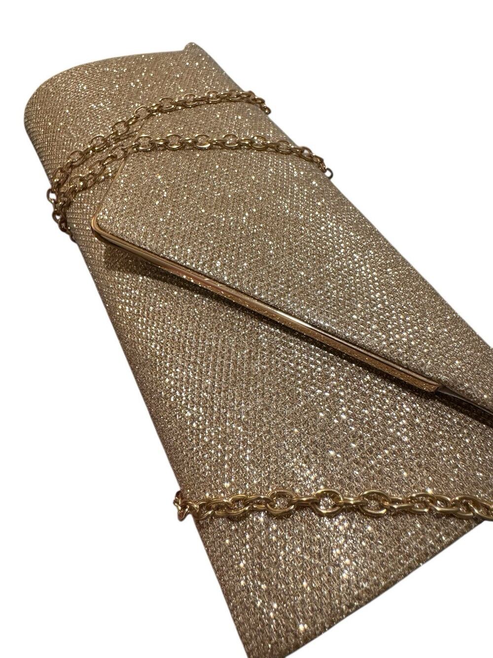 Gold Glitter Hard Shell Clutch Chain Strap Homecoming Evening Bag Y2K Wedding